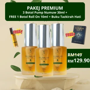 Pakej Premium - 3 Botol Pump Numuw 30ml + FREE 1 Botol Roll On 10ml + Buku Tazkirah Hati